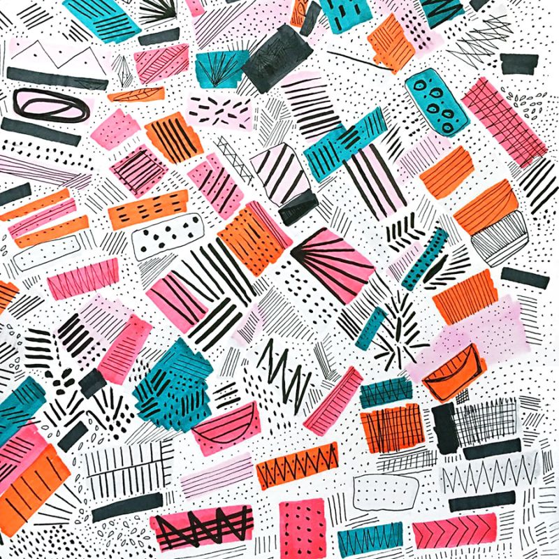 Pink Orange Abstract Drawing