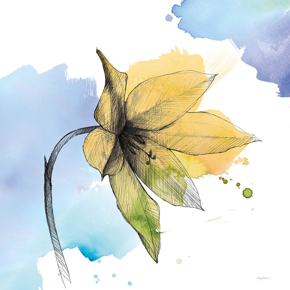 Watercolor Graphite Flower VIII