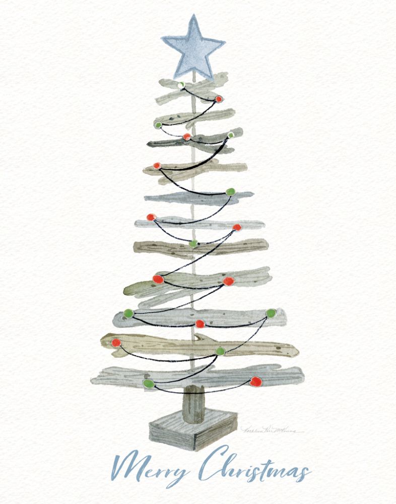 Coastal Holiday Tree III Red Merry Christmas
