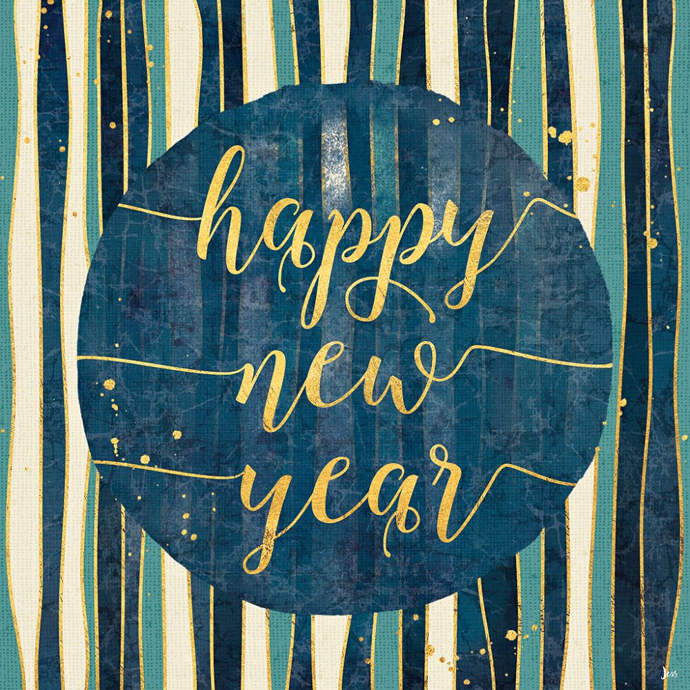 Coastal Lace Happy New Year Stripes Round