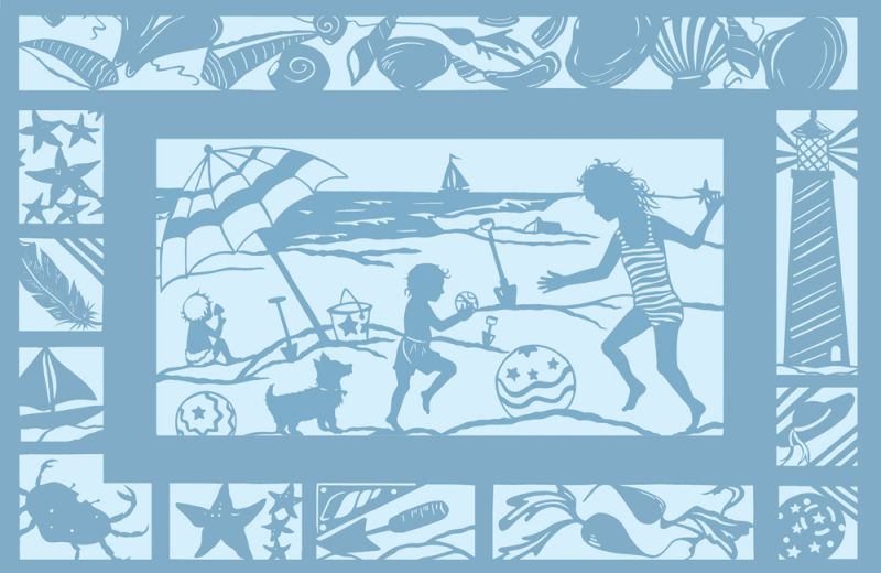 Seaside Scene with Border-Blue
