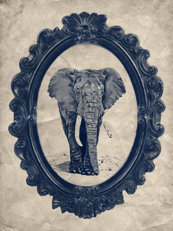 Framed Elephant in Navy