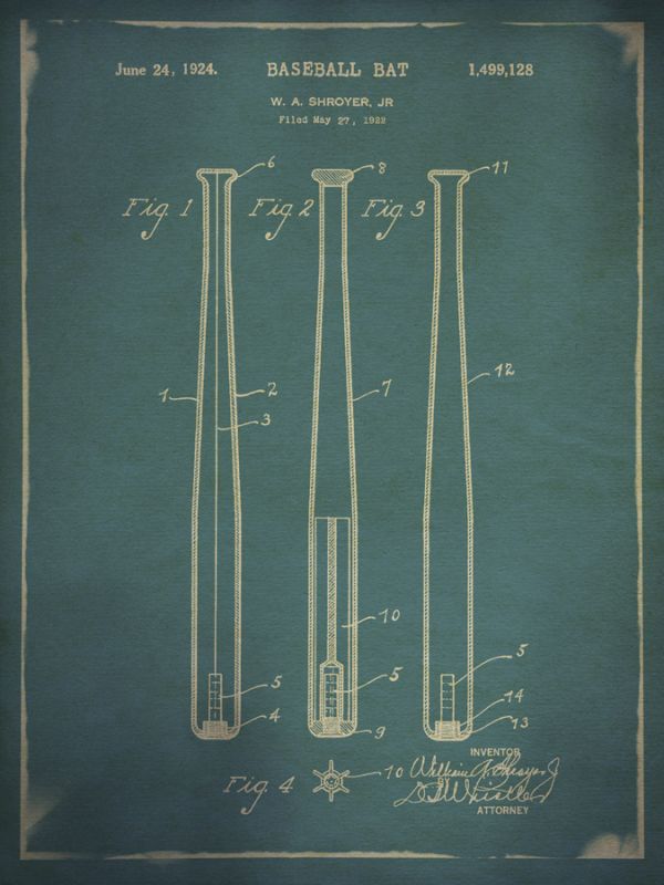 Baseball Bat Patent Blue