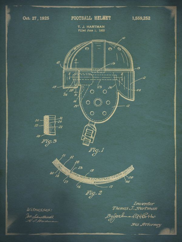 Vintage Football Helmet Patent Blue