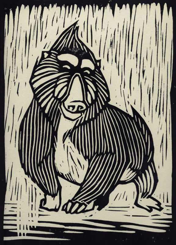 Mandrill Linocut