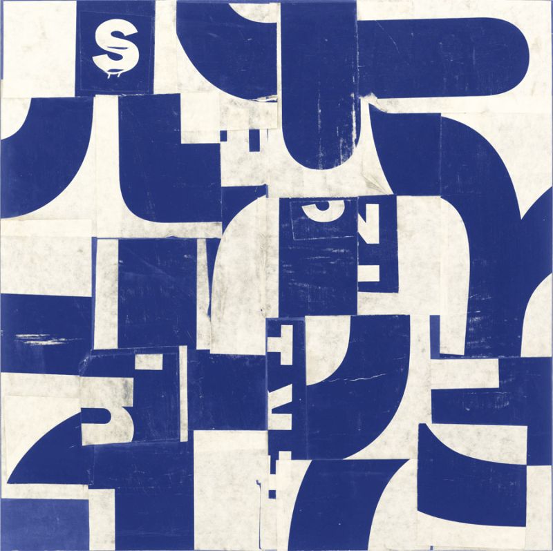 Collaged Letters Blue D