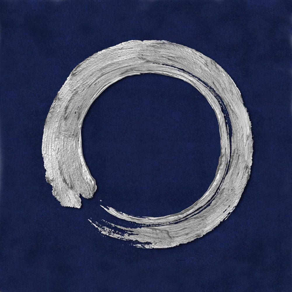 Silver Zen Circle on Blue I